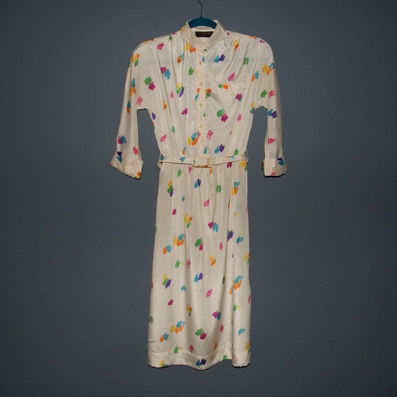 VINTAGE 70's Color Splash Secretary Midi Dress S/M - Picture 6 of 7